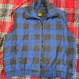 Branded Lion Men's Blue Black Flannel Full Zip Collar Puffer Vest Casual